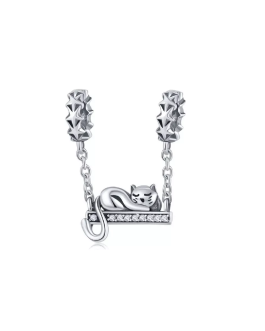Charm Cadena de Seguridad Gatito Durmiendo En Plata 925
