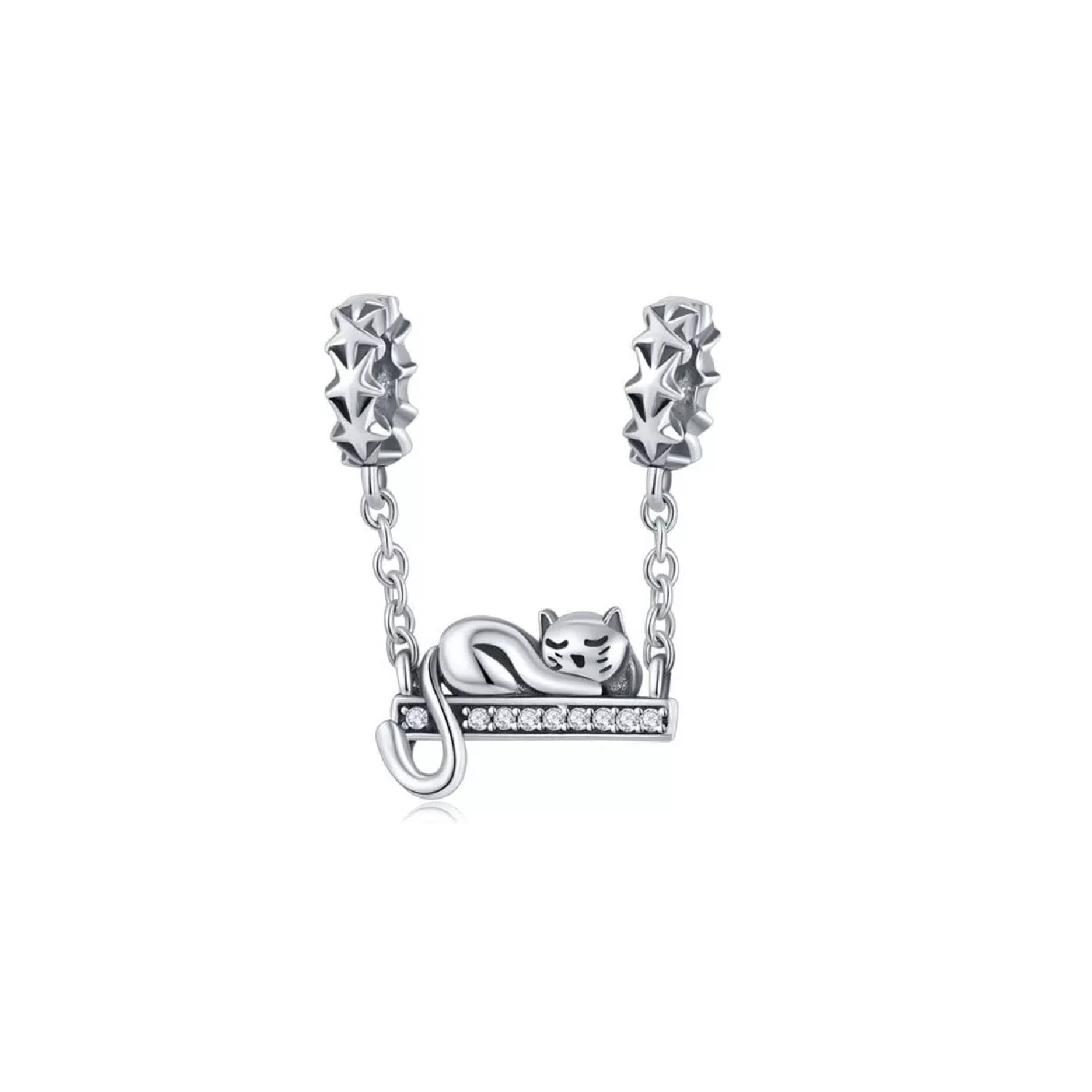 Charm Cadena de Seguridad Gatito Durmiendo En Plata 925