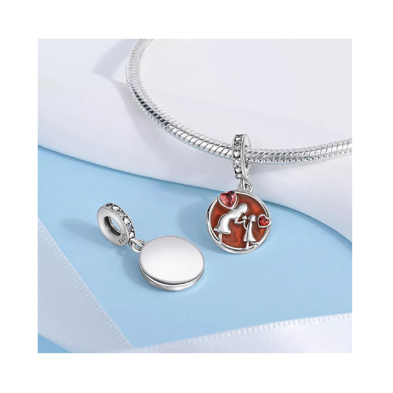 Charm Amor Mamá Hija y Corazones En Plata 925 - Imagen 2