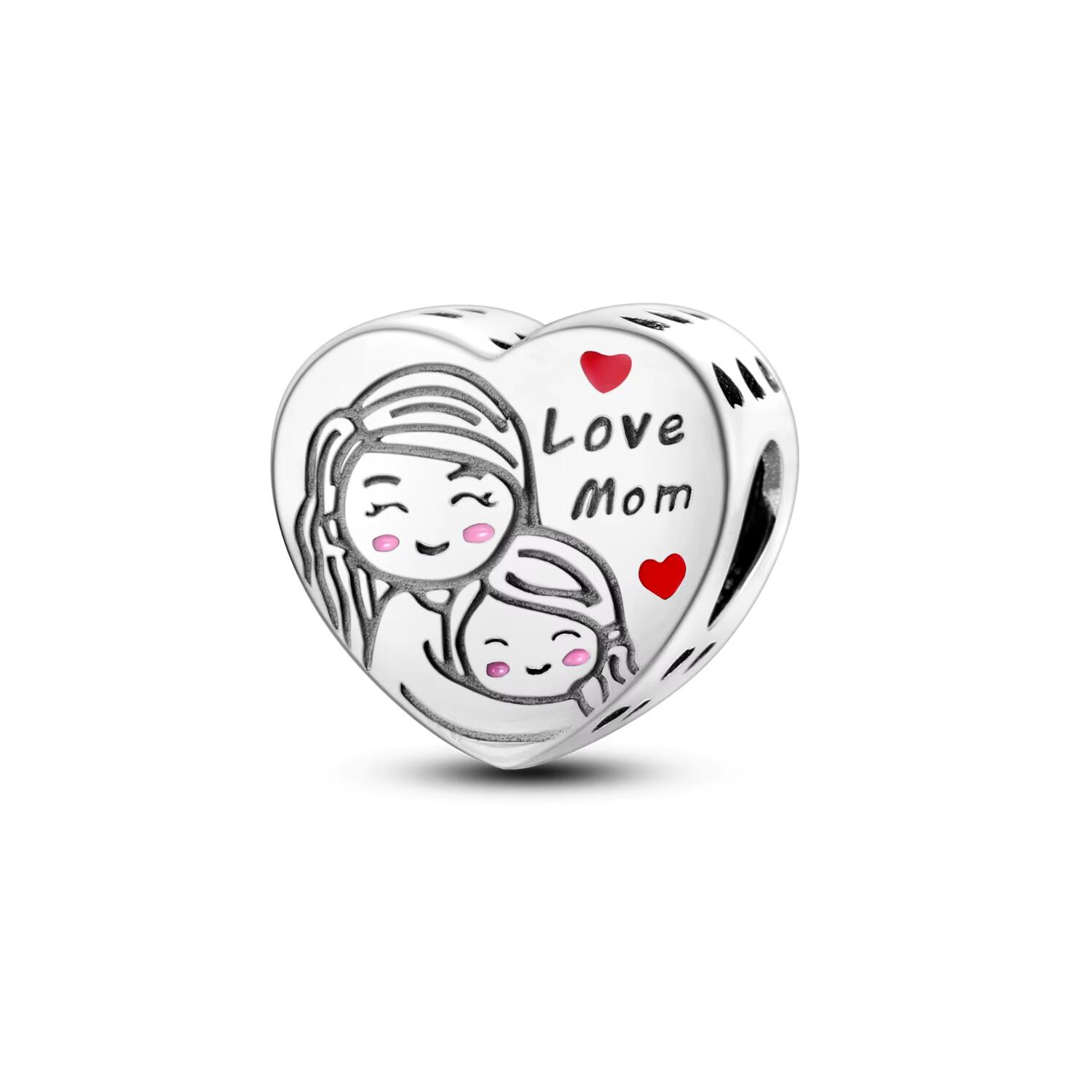 Charm Corazón Amor Mamá e Hija En Plata 925