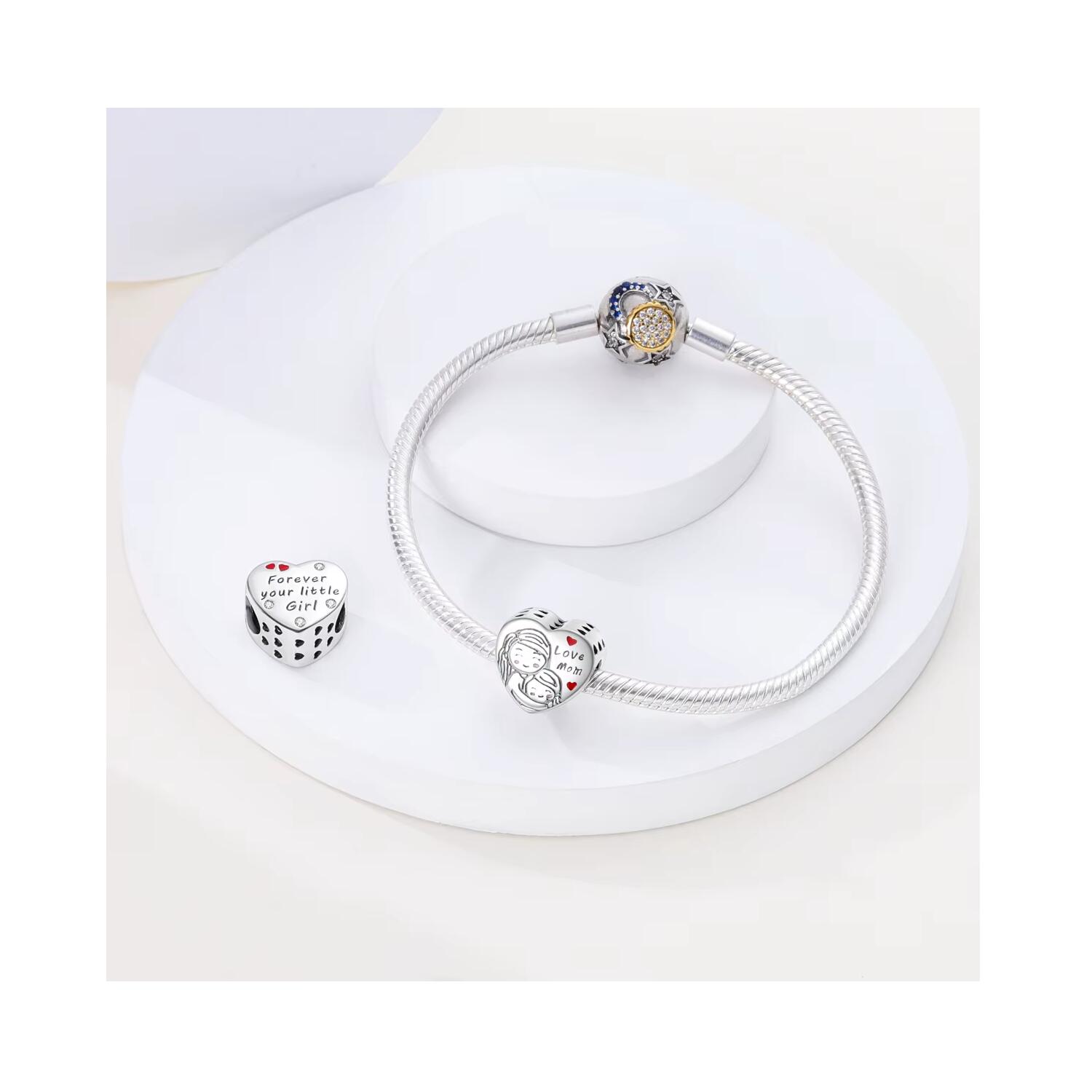 Charm Corazón Amor Mamá e Hija En Plata 925 - Imagen 3