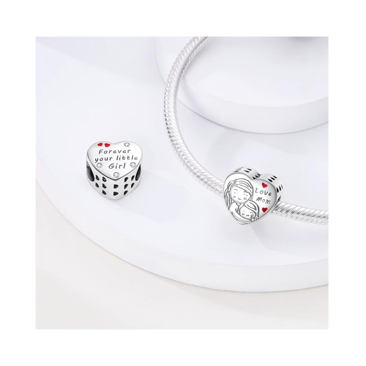 Charm Corazón Amor Mamá e Hija En Plata 925 - Imagen 2