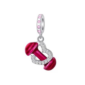 Charm Pesa Mancuerna Rosa y Corazón En Plata 925