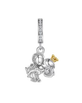 Charm Pareja de Matrimonio y Corona Dorada En Plata 925