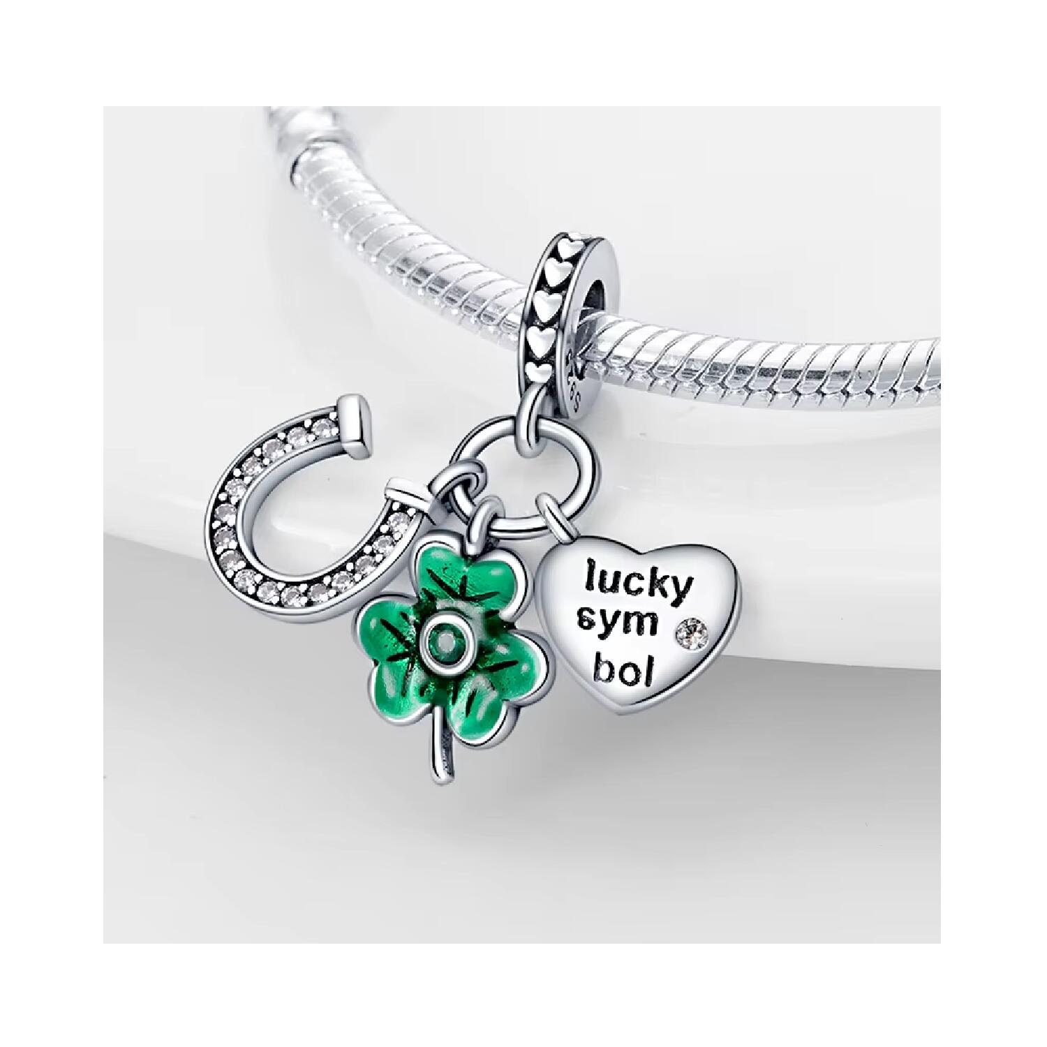 Charm Triple Suerte Lucky Symbol En Plata 925 - Imagen 2