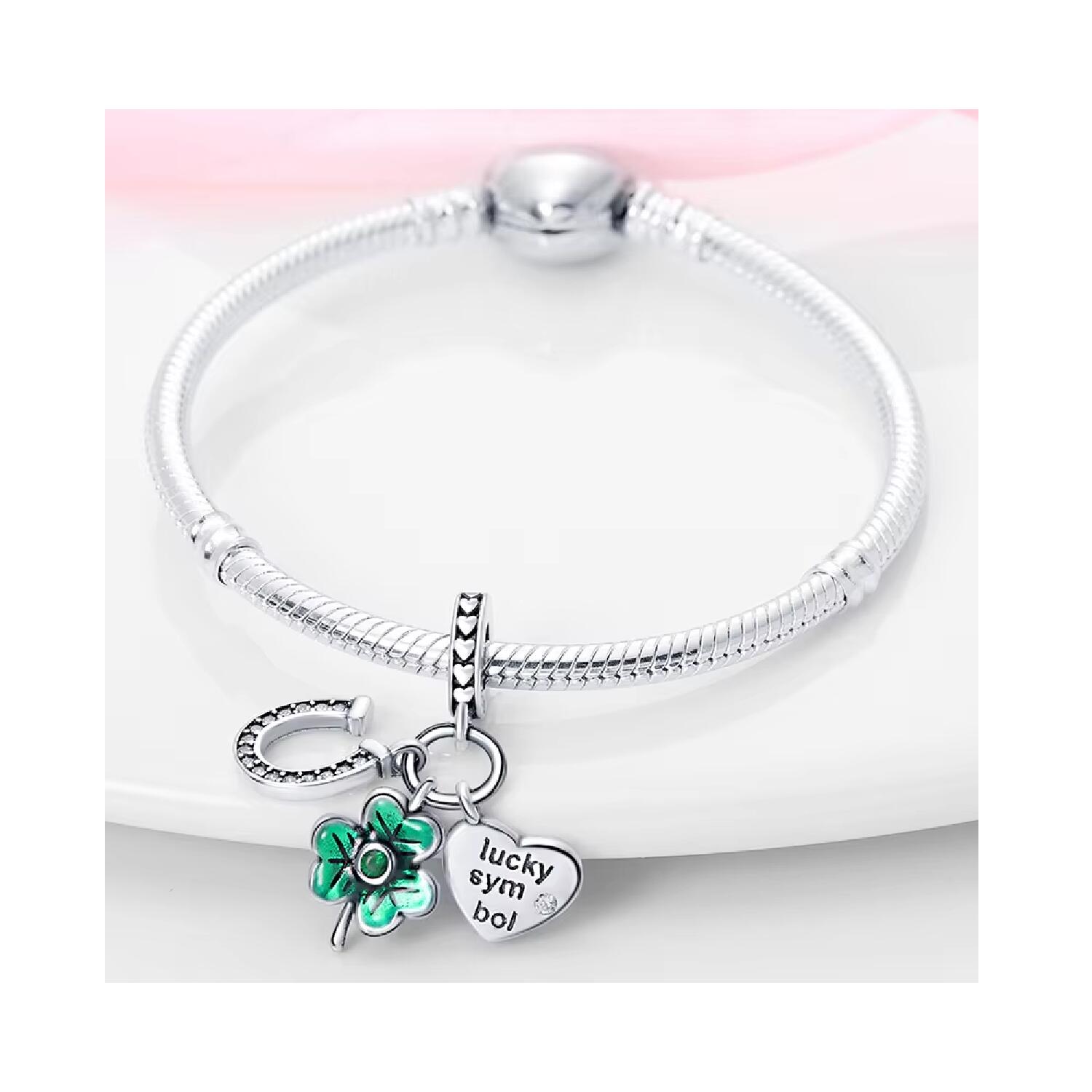 Charm Triple Suerte Lucky Symbol En Plata 925 - Imagen 3
