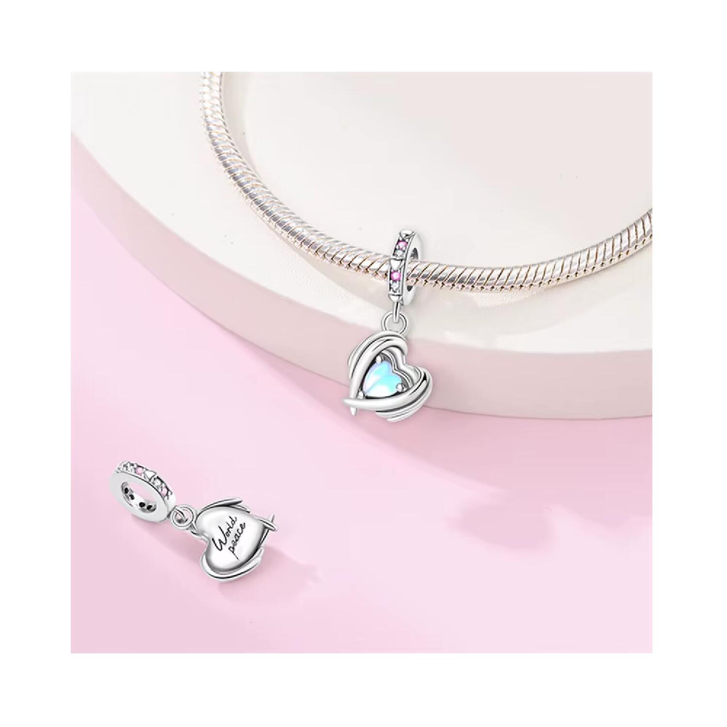Charm Corazón de Cristal Luminoso En Plata 925 - Imagen 2