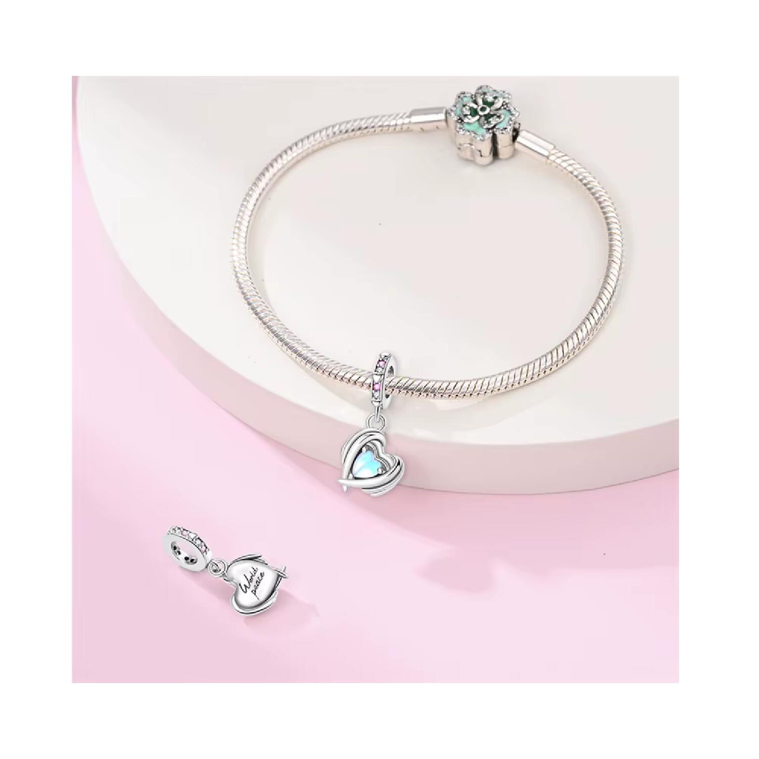 Charm Corazón de Cristal Luminoso En Plata 925 - Imagen 3