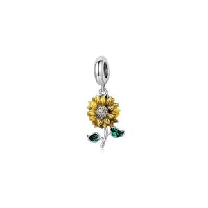 Charm Girasol Brillante y Circones En Plata 925