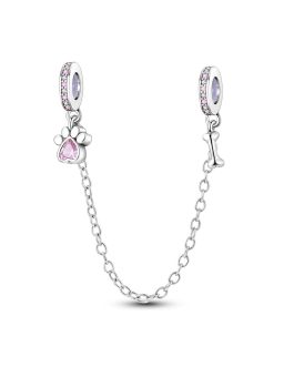 Charm Cadena de Seguridad Hueso y Huella En Plata 925