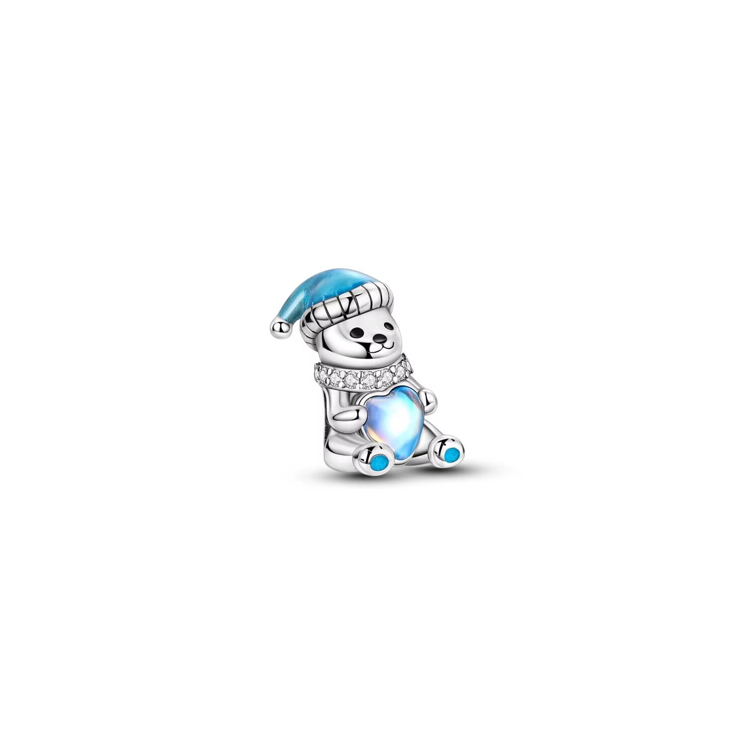 Charm Oso Polar con Gorro y Corazón En Plata 925