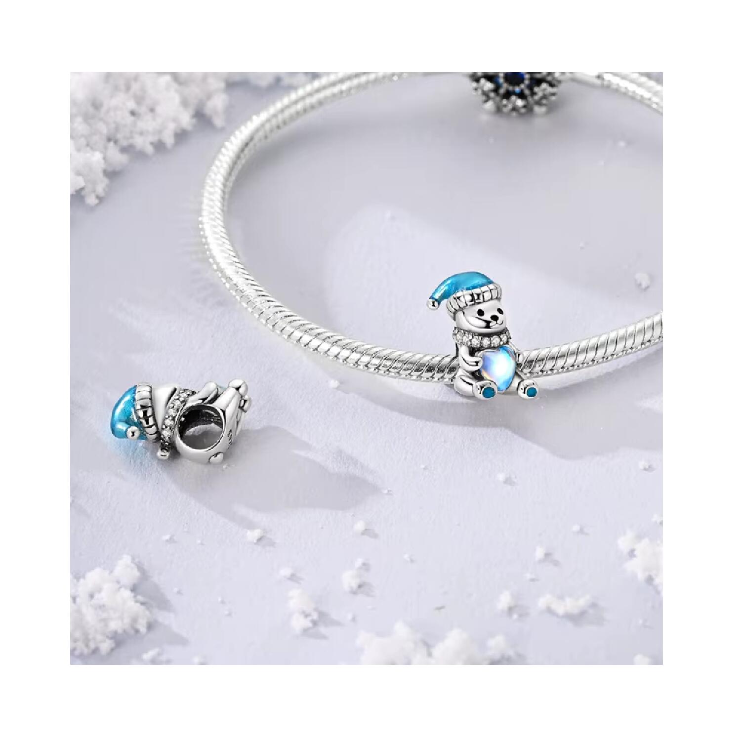 Charm Oso Polar con Gorro y Corazón En Plata 925 - Imagen 2
