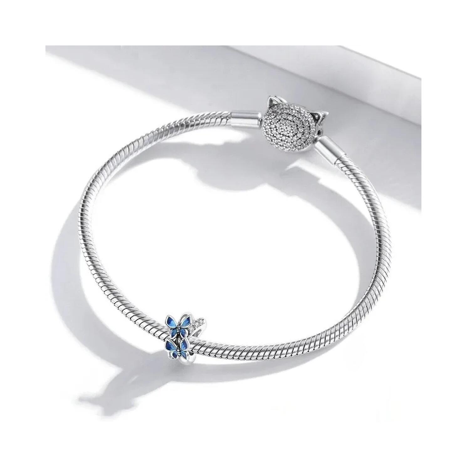 Charm Mariposas Azules Brillantes En Plata 925 - Imagen 4