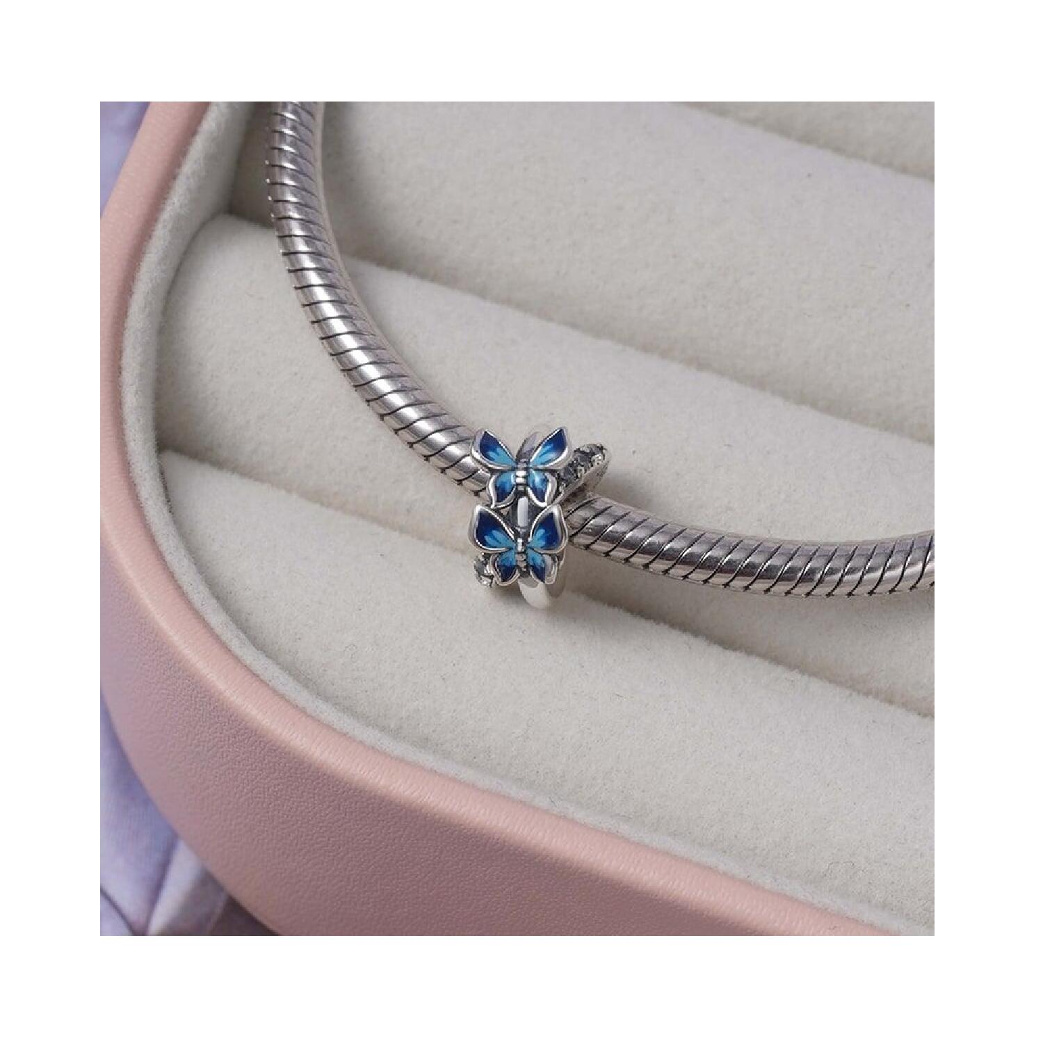 Charm Mariposas Azules Brillantes En Plata 925 - Imagen 5