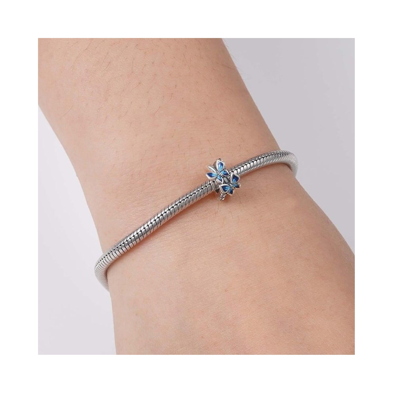 Charm Mariposas Azules Brillantes En Plata 925 - Imagen 6