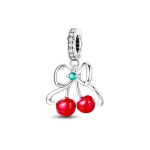 Charm Cerezas Guindas Y Lazo En Plata 925