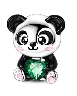 Charm Oso Panda con Corazón Verde En Plata 925