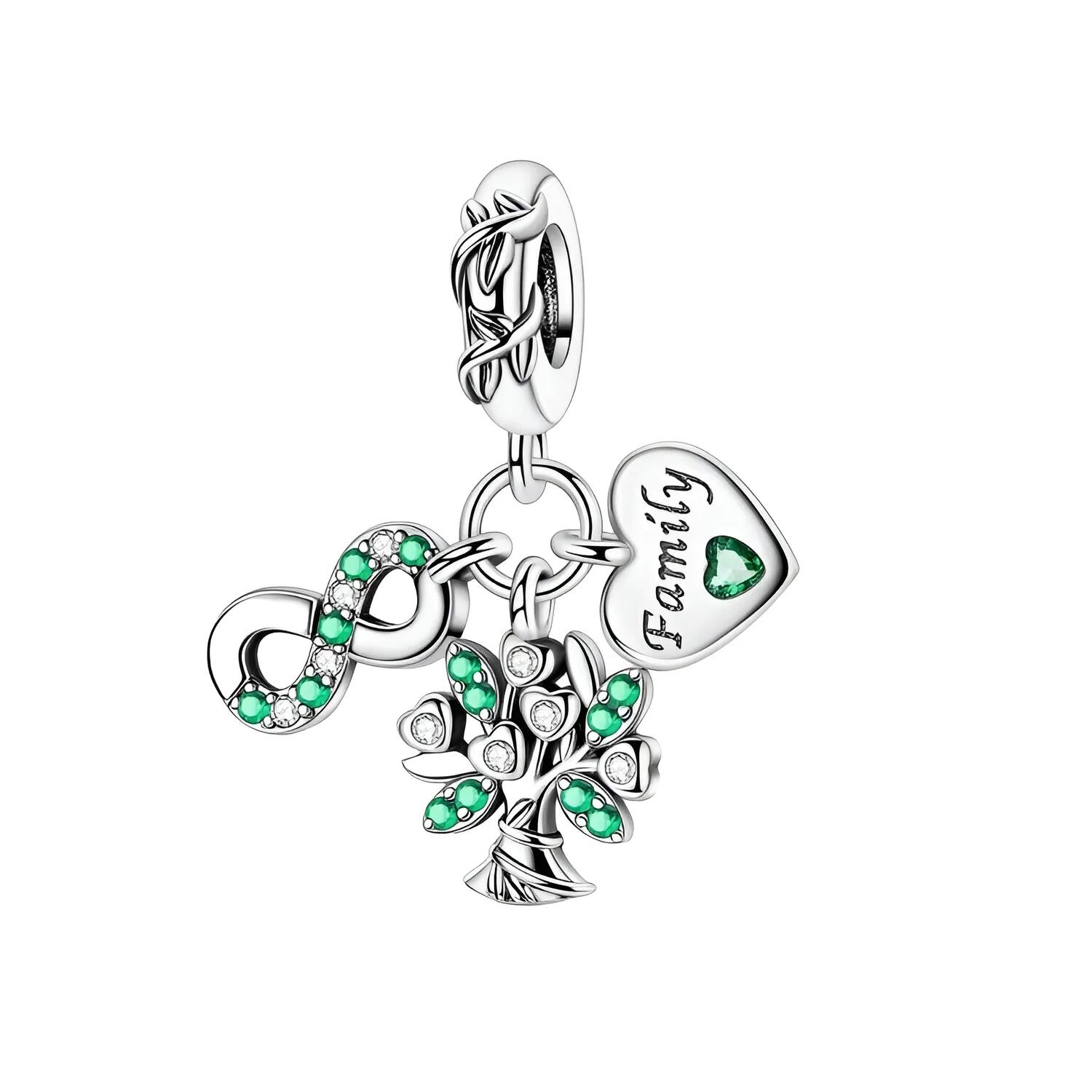Charm Árbol De Vida con Circones Verdes en Plata 925