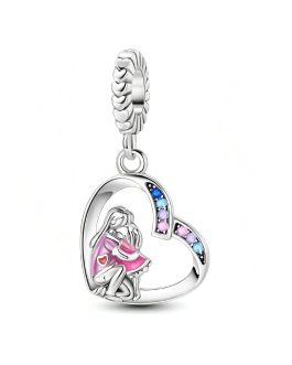 Charm Corazón Amor Madre e Hija En Plata 925