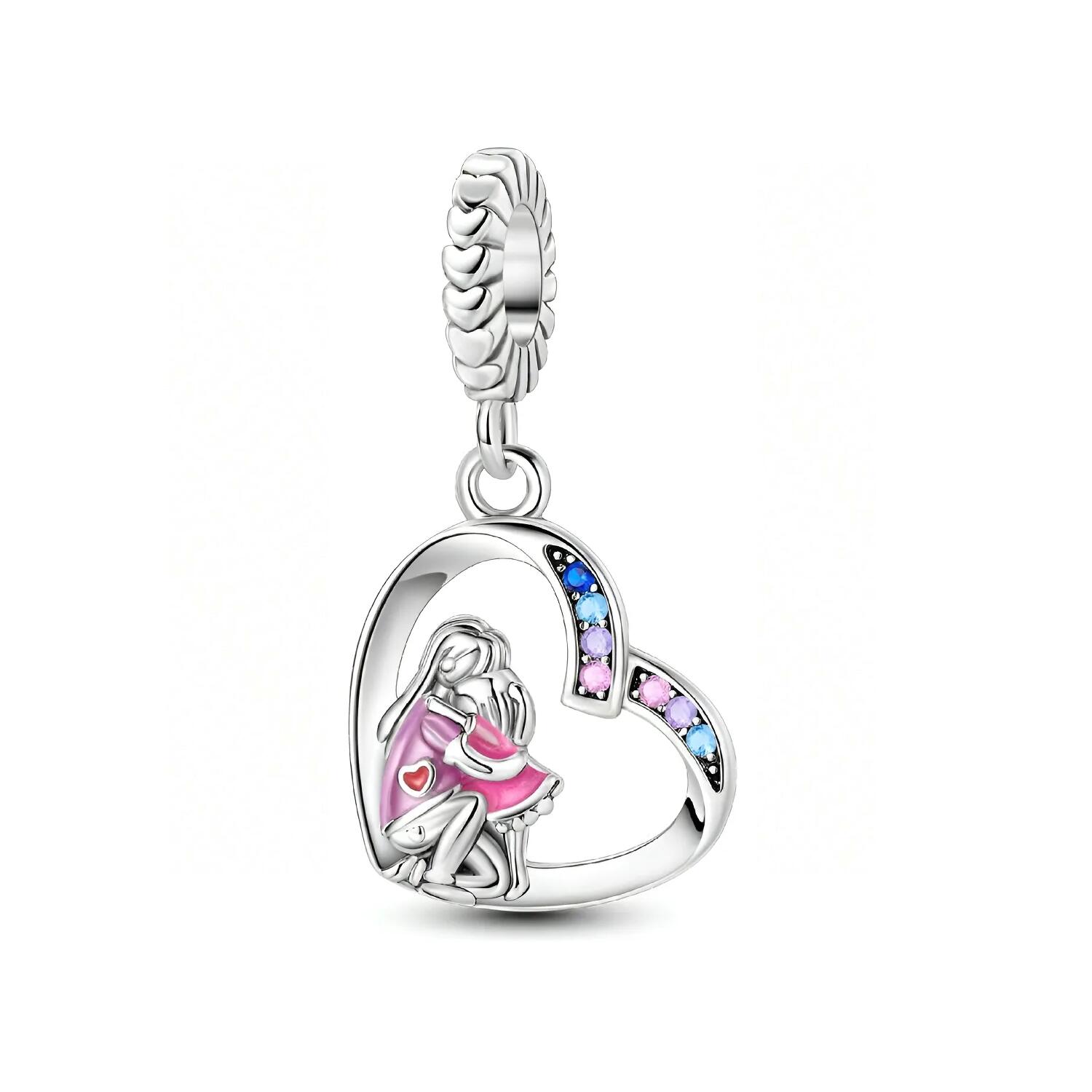 Charm Corazón Amor Madre e Hija En Plata 925