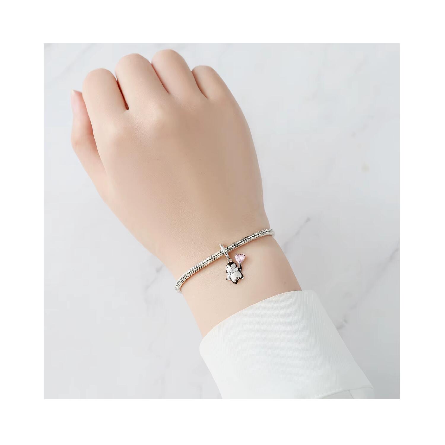 Charm Pingüino Y Corazón Con Circones en Plata 925 - Imagen 4