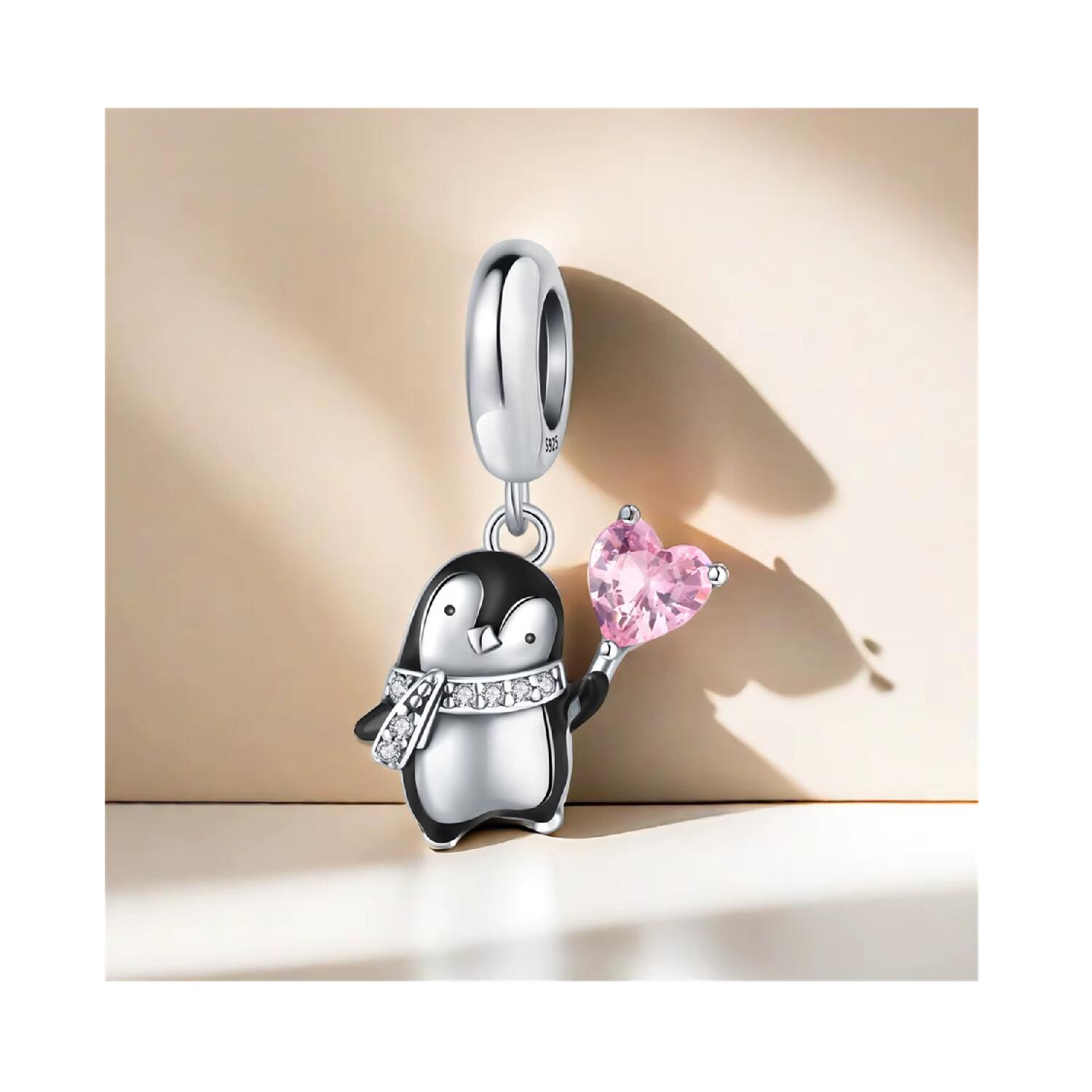 Charm Pingüino Y Corazón Con Circones en Plata 925 - Imagen 5