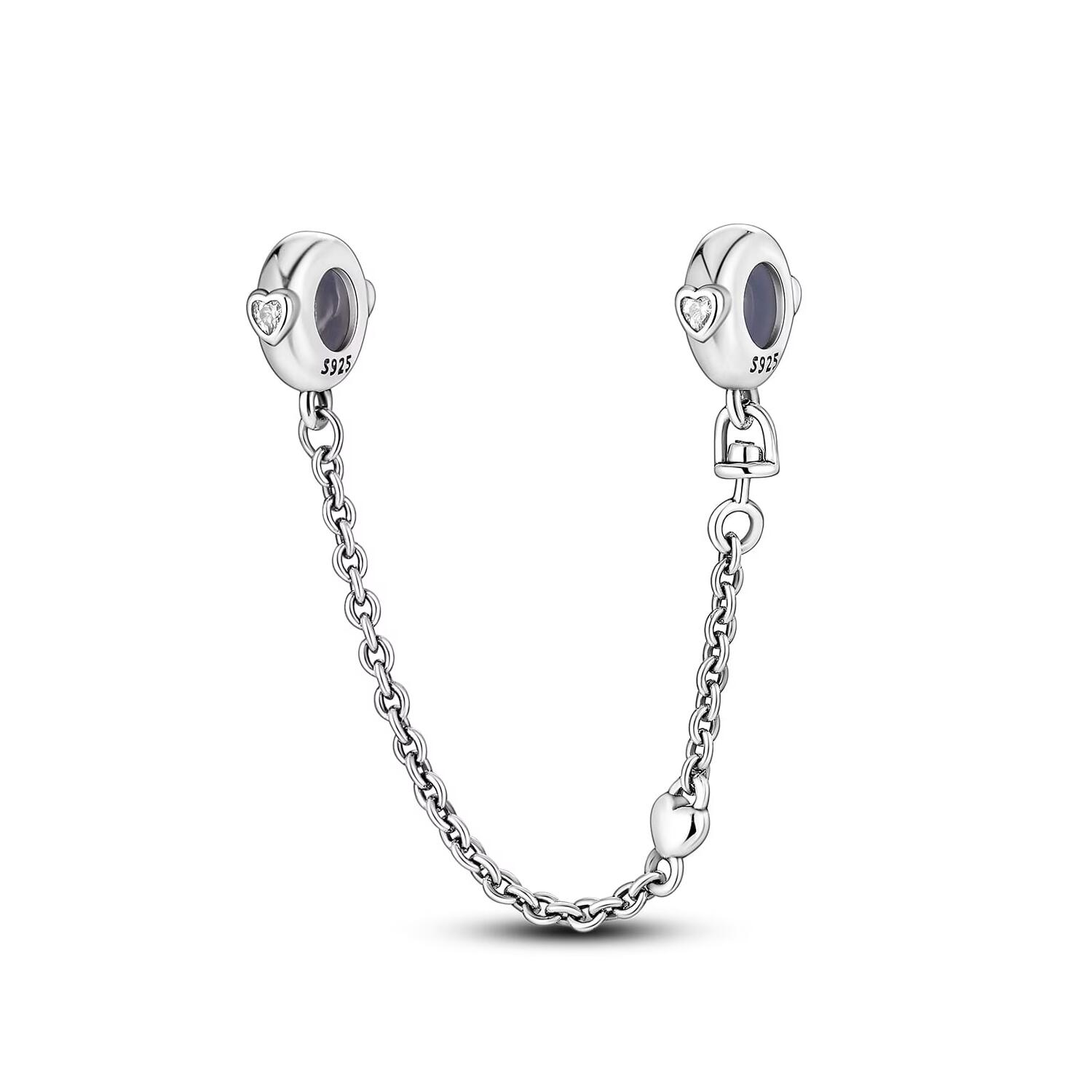 Charm Cadena de Seguridad Corazones En Plata 925