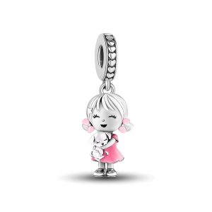 Charm Niña Pequeña y Perrito En Plata 925