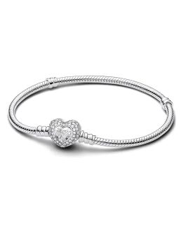 Pulsera Broche Corazón Circones Pavé En Plata 925