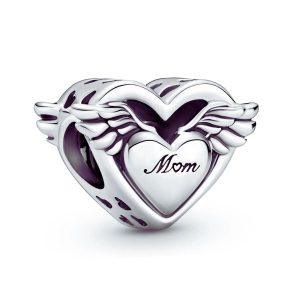 Charm Corazón Mamá Alas de Ángel En Plata 925