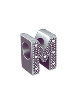 Charm Letra M Con Corazones en Plata 925