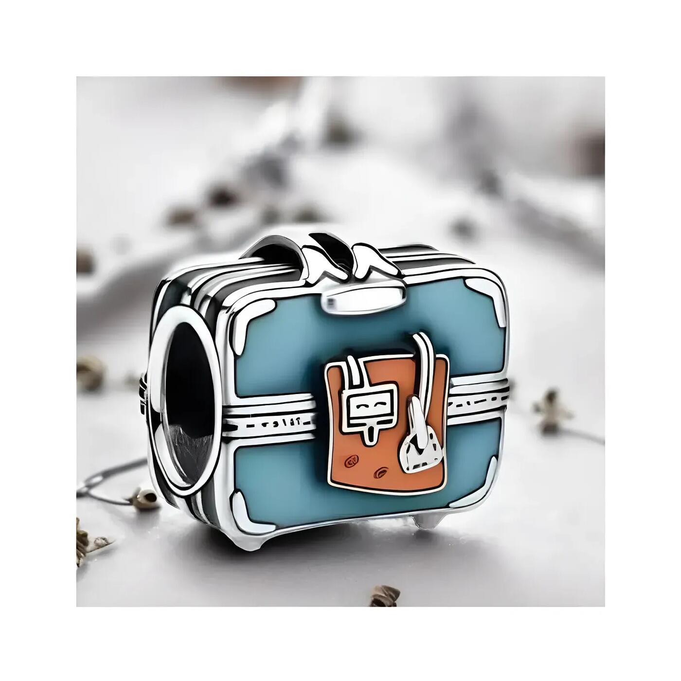 Charm Maleta de Viaje Celeste En Plata 925 - Imagen 3