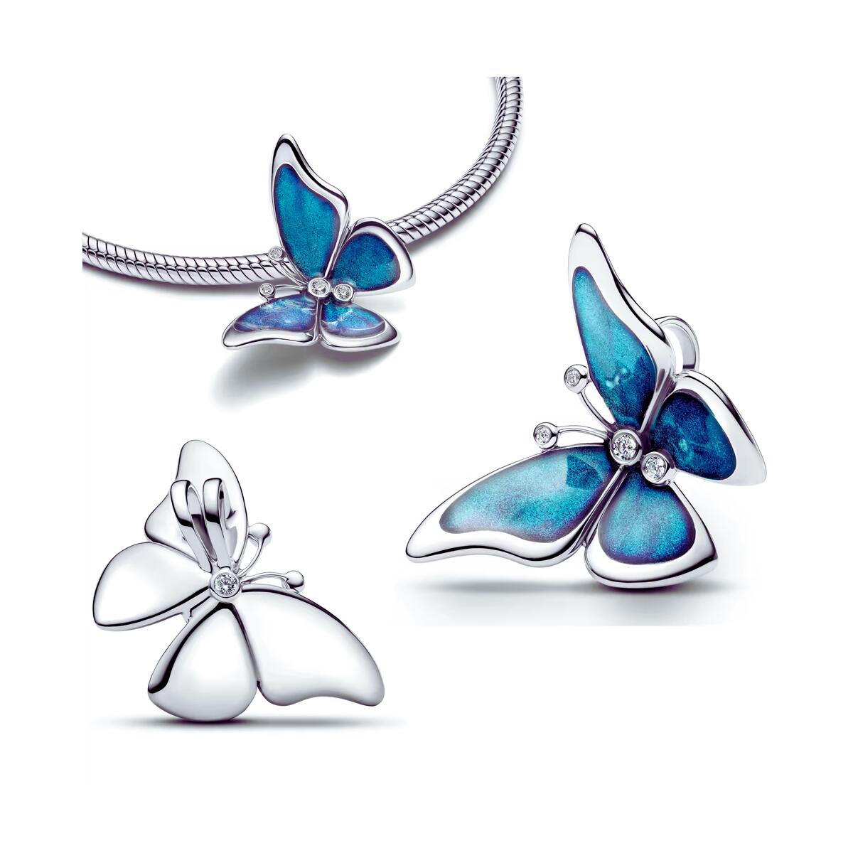 Charm Mariposa Azul Mágica En Plata 925 - Imagen 3