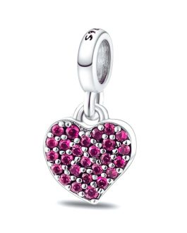 Charm Mini Corazón Circones Rosa en Plata 925