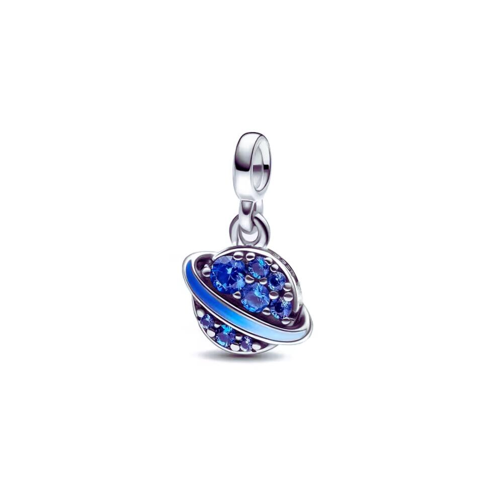 Charm Mini Planeta Circones Azules en Plata 925 - Imagen 2