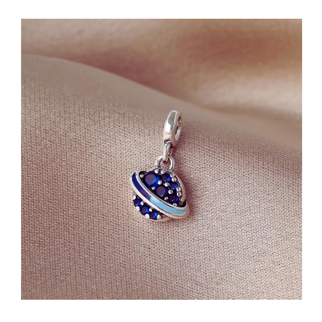 Charm Mini Planeta Circones Azules en Plata 925 - Imagen 3