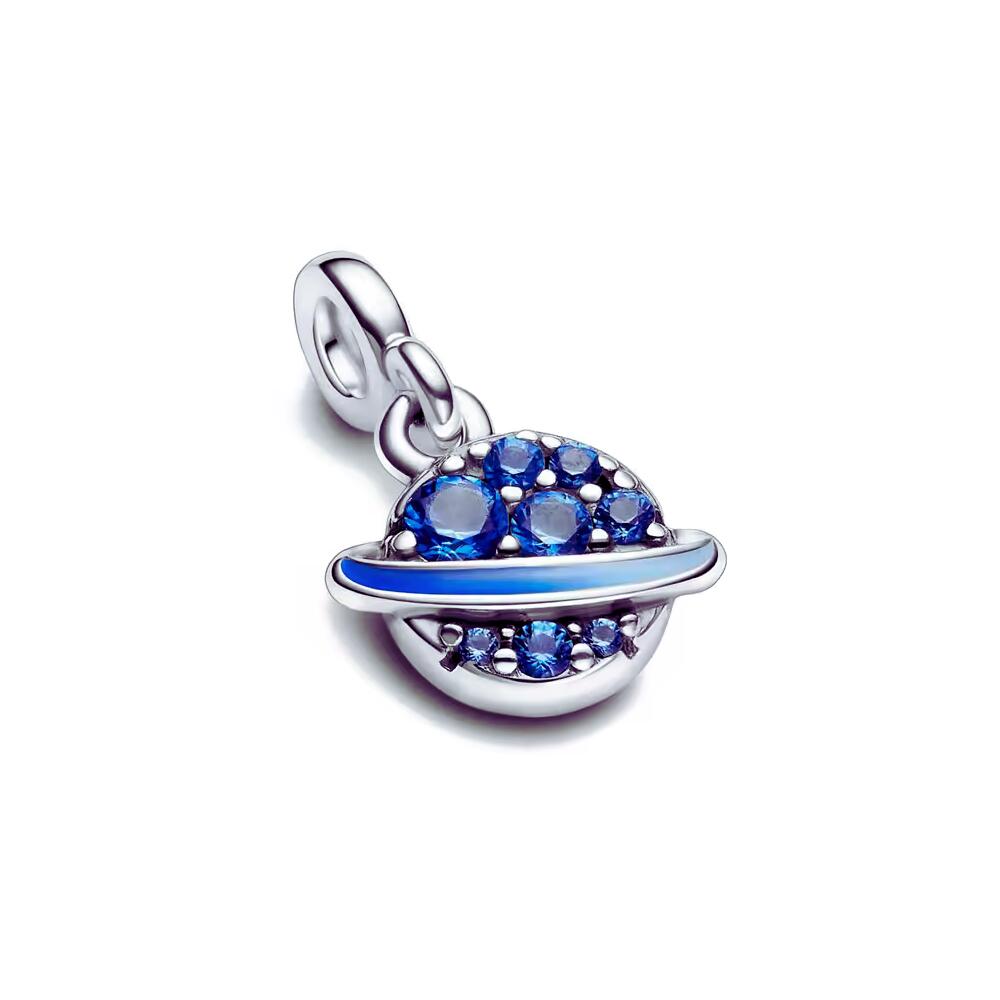 Charm Mini Planeta Circones Azules en Plata 925