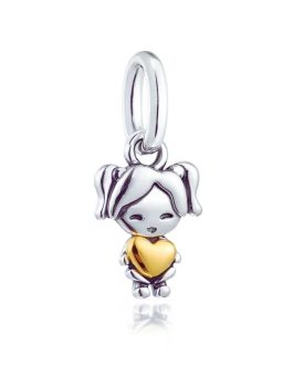 Charm Dulce Niña Y Corazón en Plata 925