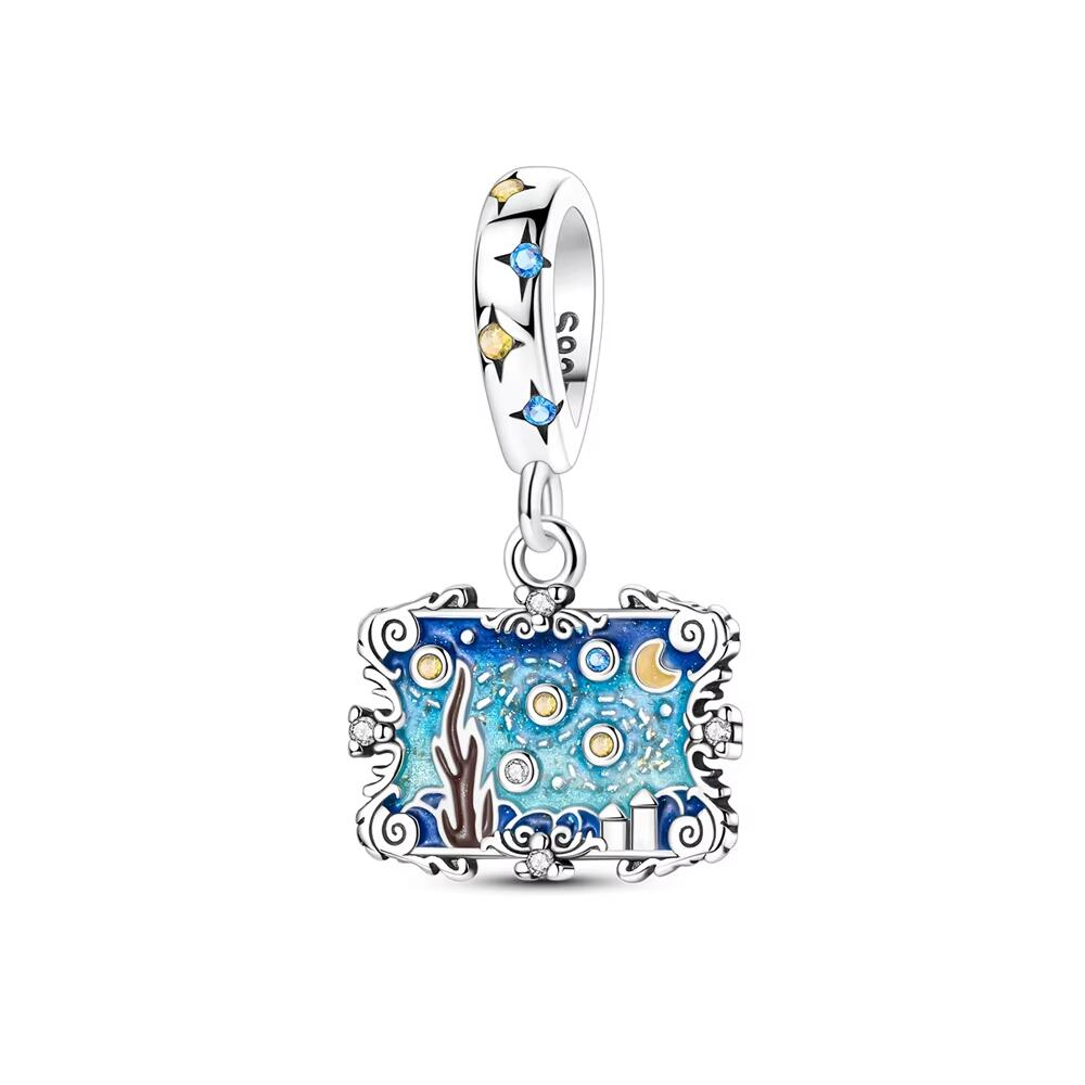 Charm Pintura Noche Estrellada en Plata 925