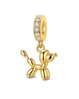 Charm Perro De Globo Dorado en Plata 925
