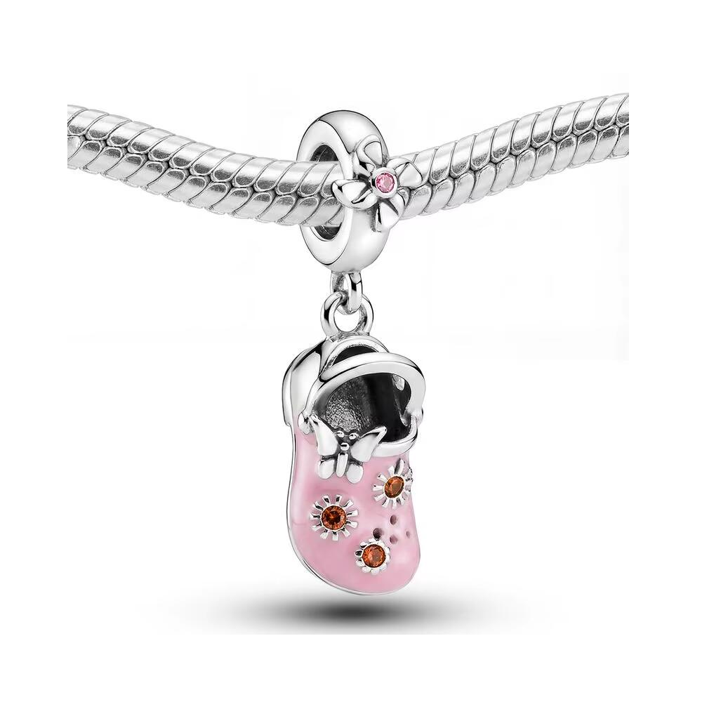 Charm Zapatilla Chancla Croc Rosa en Plata 925 - Imagen 2