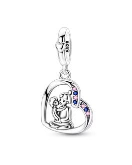 Charm Corazón Amor Madre e Hijo En Plata 925