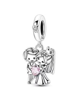 Charm Pareja de Matrimonio y Corona En Plata 925