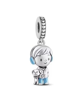 Charm Corazón Amor Niño y Perrito En Plata 925