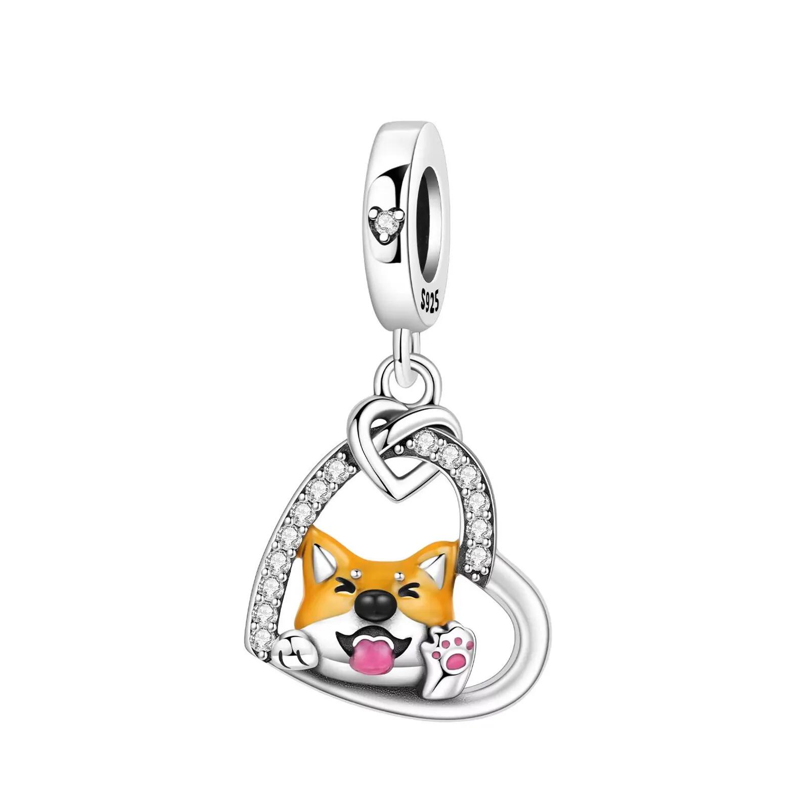 Charm Perro Shiba Inu y Corazón en Plata 925