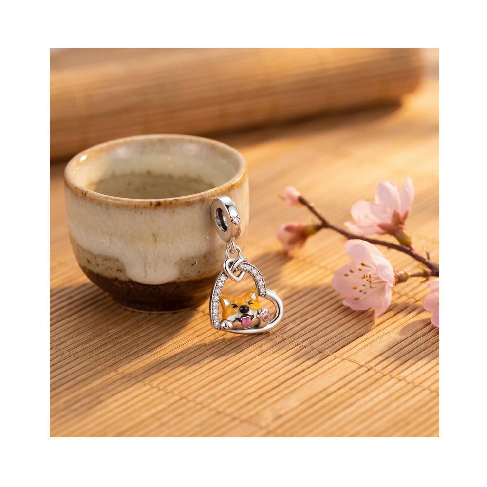 Charm Perro Shiba Inu y Corazón en Plata 925 - Imagen 4