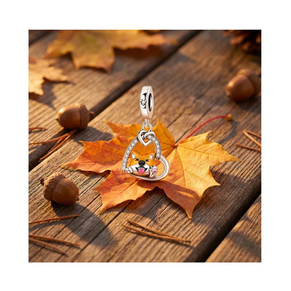 Charm Perro Shiba Inu y Corazón en Plata 925 - Imagen 5