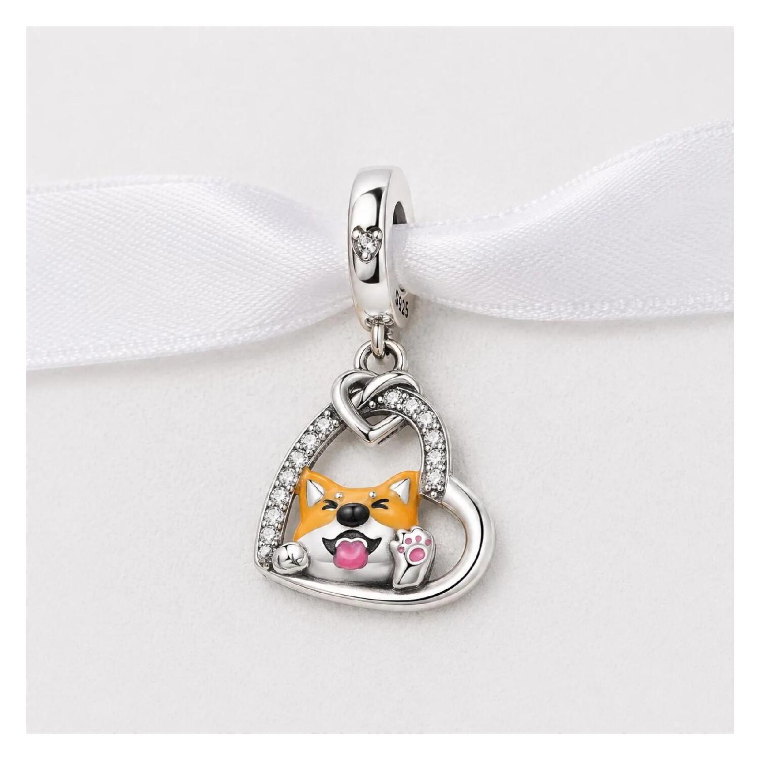 Charm Perro Shiba Inu y Corazón en Plata 925 - Imagen 6