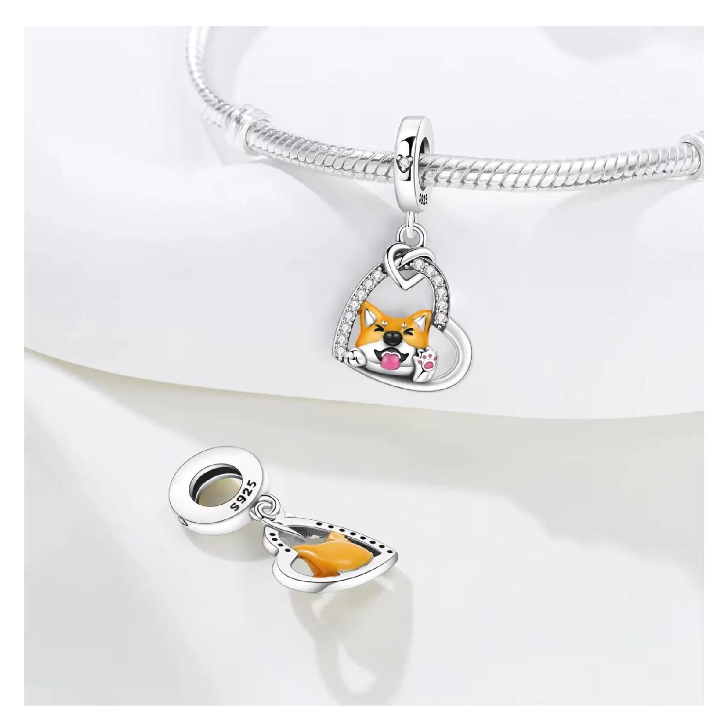 Charm Perro Shiba Inu y Corazón en Plata 925 - Imagen 3