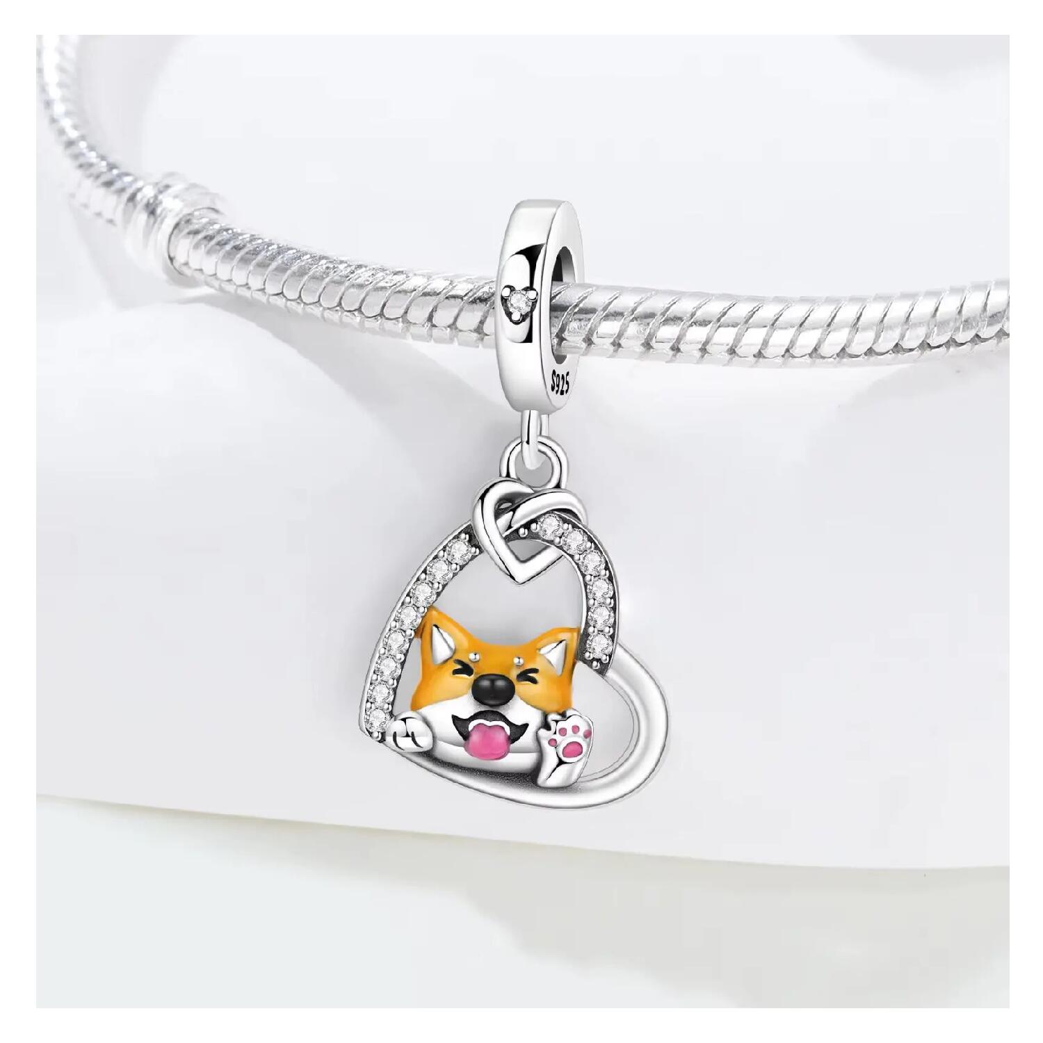 Charm Perro Shiba Inu y Corazón en Plata 925 - Imagen 2